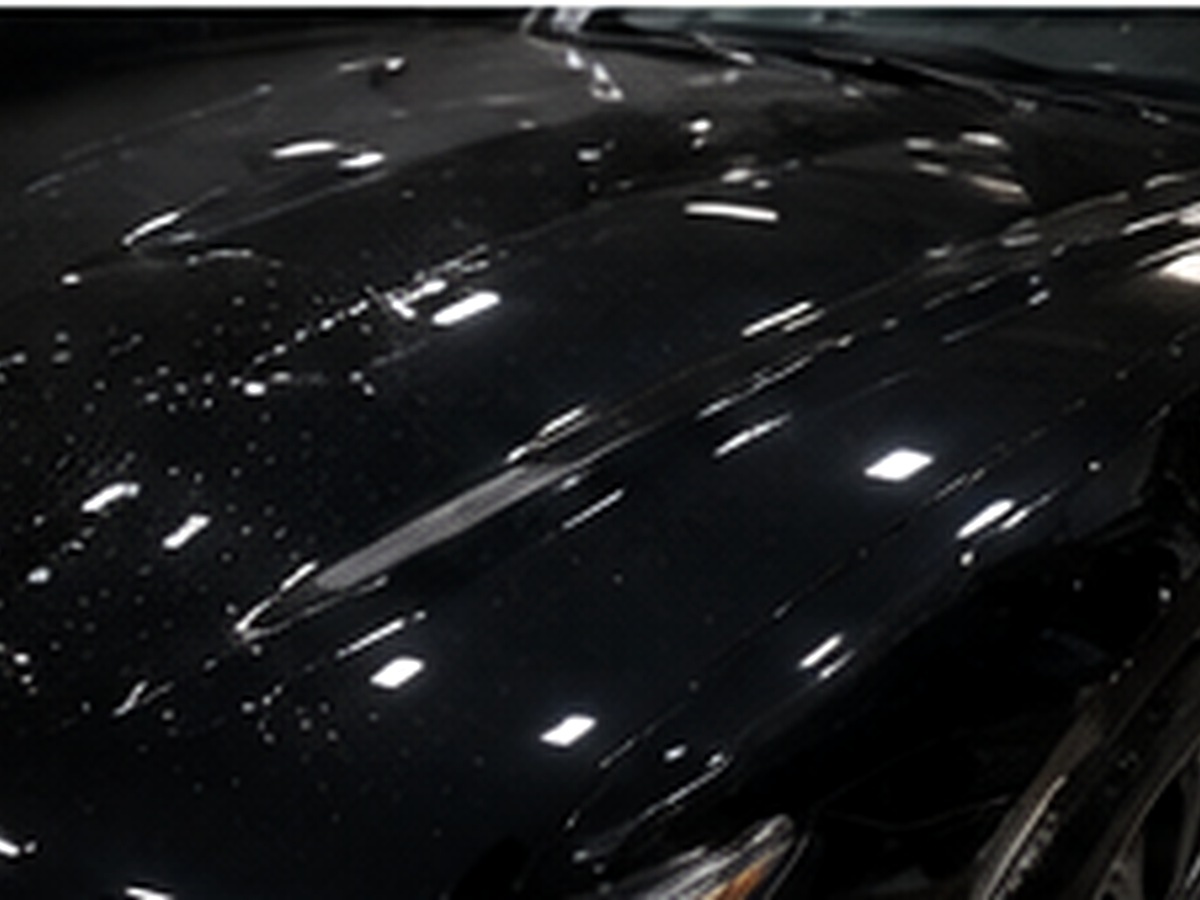 Premium black paint reflection after detailing
